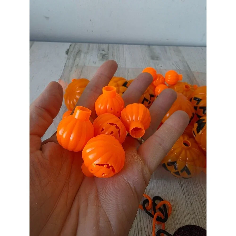 Vintage plastic string light blow mold pumpkin Halloween jack o'lantern witch ha